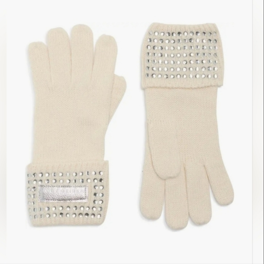 Kurt Geiger Studded Logo Gloves In Bone, NWT